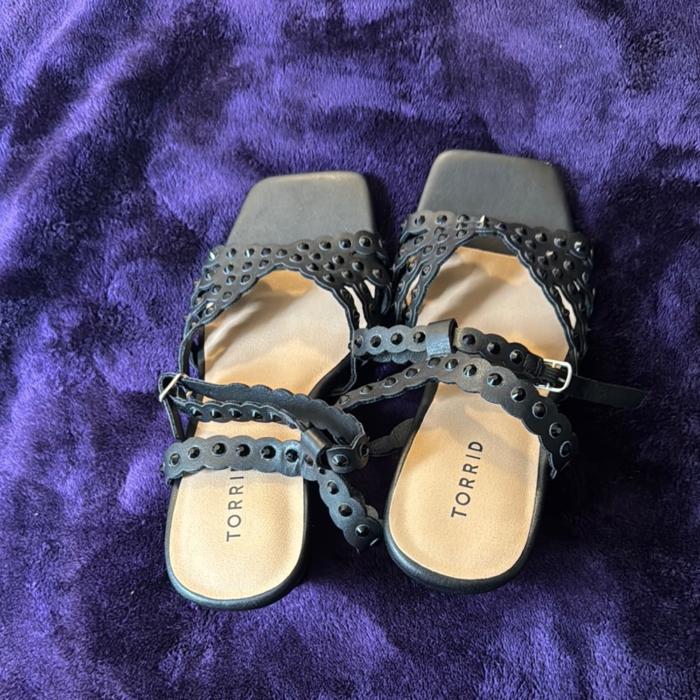 Torrid Black Sandals with Braided Straps and Studs